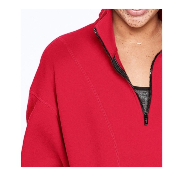 NWT Victoria Secret PINK Half Zip Jacket Fleece Jacket Large Red - Picture 3 of 5
